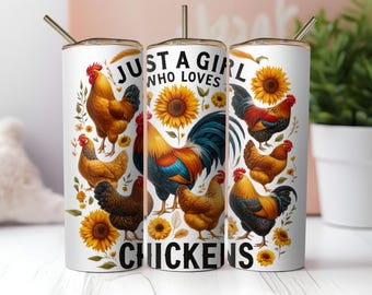 Grappige PNG-afbeelding voor een drinkbeker met een kipmotief, sublimatieontwerp voor een smalle drinkbeker van 590 ml (20 oz), ideaal als cadeau voor boerderijdierenliefhebbers, direct digitaal te downloaden.