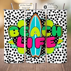 Beach Life Tumbler Wrap: Dalmatiner Punkte, 20 Unzen Skinny Sublimation (PNG Download)