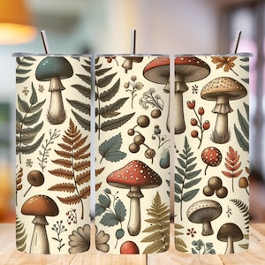 Vintage Botany Tumbler Wrap | Mushroom Tumbler PNG Wrap | Natural Floral Tumbler Wrap | Vintage Red Cap Mushroom Tumbler PNG | Sublimation