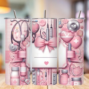 Personlig sjuksköterske-tumblersjal: Rosa medicinsk design (digital nedladdning)