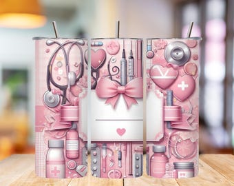 Personalized Nurse Tumbler Wrap: Pink Medical Design (Digital Download)