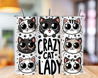 Funny Cat 20oz Tumbler Wrap PNG | Cat Lover Feline Sublimation Design | Skinny Tumbler Digital Download