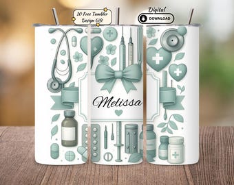 Personalized Nurse Tumbler Wrap PNG: 20oz Skinny Tumbler Design (Digital Download