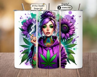 Canna Mom Tumbler Wrap, Floral Marijuana PNG (Digital Download)