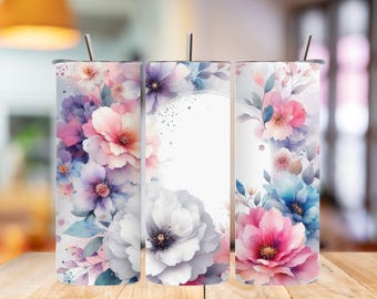 Envoltorio floral personalizado para vaso, diseño de sublimación de flor rosa (descarga digital)