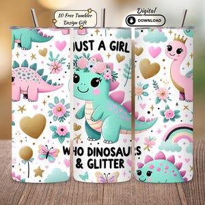 Girl Dinosaur Tumbler Wrap: Pink Pastel Dino Cup Design (Digital Download)
