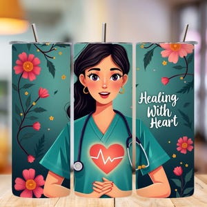 Nurse Tumbler Wrap PNG, Floral Nurse Wrap, 20 oz Skinny Sublimation Design, Butterfly Nurse Gift, Digital Download Tumbler PNG