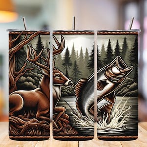 Fishing And Deer Camo Tumbler Wrap, Hunting 20oz Skinny Tumbler Design, Seamless Sublimation PNG, Outdoor Sports Tumbler, Digital Download