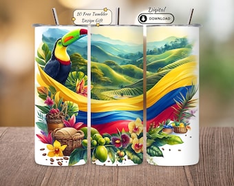 Colombia  Flag 20oz Skinny Tumbler Sublimation Design, Travel  Digital Download, Colombian Pride Gift