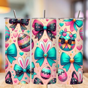 Easter Coquette Bow Tumbler Wrap, Cute Easter 20oz Skinny Tumbler PNG, Seamless Straight Sublimation Design, Digital Download
