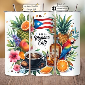 Puerto Rico Coffee Tumbler Sublimation Design: Tropical 20oz Skinny Tumbler Wrap (PNG Digital Download)
