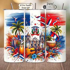 Dominikanische Republik Flagge Tumbler Wrap: 20 Unzen Skinny Tumbler PNG (Digitaler Download)