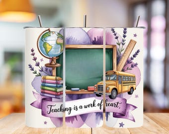 Coquette Teacher Tumbler Wrap: Purple School Sublimation Design (PNG Digital Download)
