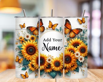 Sunflower Tumbler Wrap PNG: Personalized Floral Sublimation Design (Digital Download)