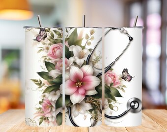 Floral Nurse Tumbler Wrap: Medical Sublimation Design (Digital Download)