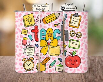 Cute Teacher Composition Notebook 20oz Tumbler Wrap PNG, Back To School Design, Personalized Teacher Gift Digital Download
