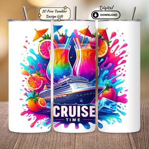 Tropical Cocktail Tumbler PNG: Cruise Vacation Design (Digital Download 9.3x8.2in)