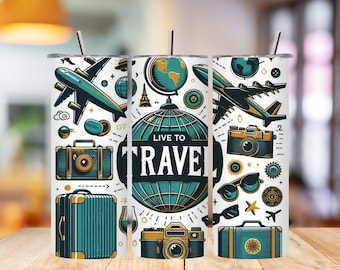Envoltura para vaso de viaje: Diseño de sublimación delgado World Traveler de 20 oz (descarga digital)