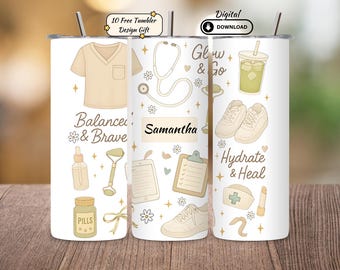 Personalized Nurse Tumbler Wrap PNG: 20oz Skinny Tumbler Design (Digital Download