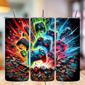 Gaming Controller Tumbler Wrap | Gift for Gamers | 20oz Skinny Tumbler PNG Sublimation Design | Gamer Girl & Gamer Boy Digital Download