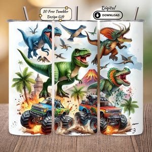 Dino Truck 20oz Tumbler Sublimeringsdesign: Monster Truck Wrap (digital nedladdning, PNG-fil)