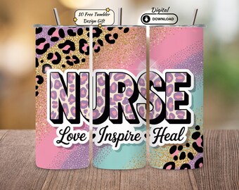 Ontwerp verpleegbeker met luipaardprint: 20oz magere beker, png (digitale download)
