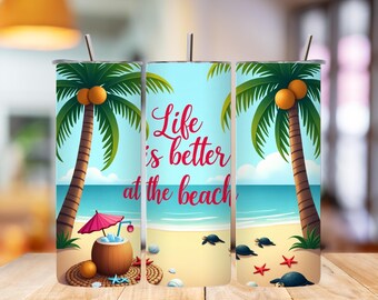 Envoltura para vasos de playa: Diseño de sublimación de tortuga y estrella de mar de verano (descarga digital)