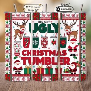Ugly Christmas  20oz Tumbler Sublimation Design, Funny Holiday Skinny Tumbler Wrap PNG, Digital Download