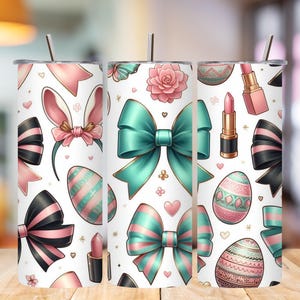 Easter Coquette Bow Tumbler Wrap | Cute Easter Tumbler Wrap PNG | Seamless 20oz Skinny Straight Tumbler Sublimation Design
