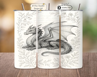 Dragon Tumbler Wrap: Romantasy Book Design, 20oz Skinny Sublimation (Digital Download)