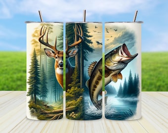 Fishing and Deer Camo Tumbler Wrap PNG, Hunting Season Skinny Tumbler ...