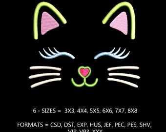 Kitty Face Embroidery Design – Machine Embroidery File (Digital Download)