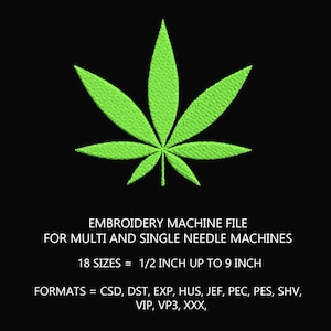Hemp Leaf Embroidery Machine Design – 18 Sizes (Digital Download)