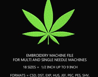 Hemp Leaf Embroidery Machine Design – 18 Sizes (Digital Download)
