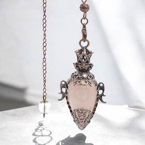 Kristall Weissagung Pendel: Rosenquarz, Obsidian, Tigerauge, Opalith mit Bronze Details