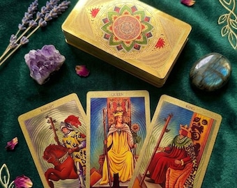 Gold Foil Tarot Cards. 78 Plastic Tarot Cards Deck. Luxurious Waterproof Tarot cards. Tarot with Guidebook