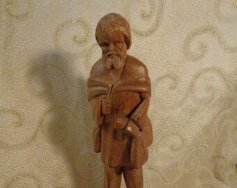CARVED JOHNNY APPLESEED - 12 1/4"H x 3 " W x 3 "D - Carved Wood Johnny Appleseed Sowing Apple Seeds