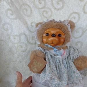 RAIKE'S SUSIE BEAR #17008 - 15" Ltd Edition Raike Plush  Beige Susie Bear with Wood Face and Original Tag - 1980's - Stuffed Bear