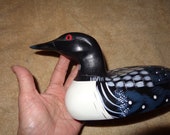 CARVED WOODEN LOON Figurine - 10 1 2 quot Vintage Carved and Hand Painted Loon - Wooden Loon - Carving Art