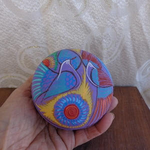 MEXICAN CLAY TRINKET Dish - Lidded - 2 1/4&quot;H x 3 1/2&quot; D - Hand Painted Mexican Clay Lidded Trinket Dish with Doves