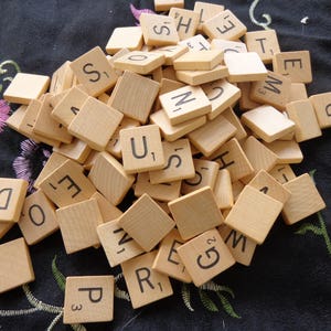 100 Scrabble Letters - Wood Scrabble Tiles  great condition  Great for crafts, jewelry  or use