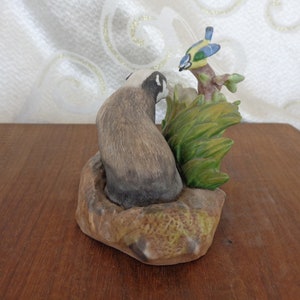 WOODLANDS in APRIL BADGER and Bird Porcelain Figure - 2 3/4&#39;H X 3 3/4&#39;W X 3 1/4&quot;D - Badger and Bird in the Forest - 1984 Peter Barrett As Is