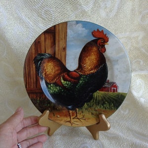 DAVID CARTER BROWN &quot;On the Farm&quot; Rooster Plate - 8&quot; - Red Rooster Plate from 2000&#39;s by David Carter Brown for Sakura