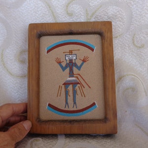 NAVAJO YEI DANCER Signed Sand Painting -6 5/8&quot;H x 5 1/2&quot;W - Sand Painting Including the Frame - Authentic Navajo Sand Art
