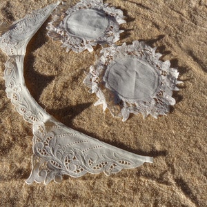 Collar and Doilies - Beautiful Embroidered Collar and Two Vintage  Hand Crocheted doilies for crafts, clothing or table