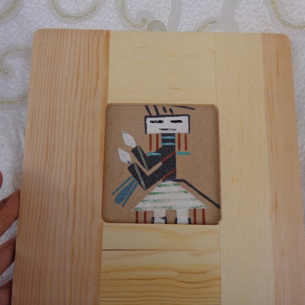 NAVAJO YEI SAND Painting - Signed - 8" x 8" - Sand Painting Including the Frame - Authentic Navajo Sand Art - As Is