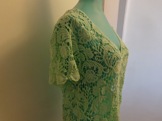 Mint Green Crochet Lace Button Down Top with Cap … - image 1
