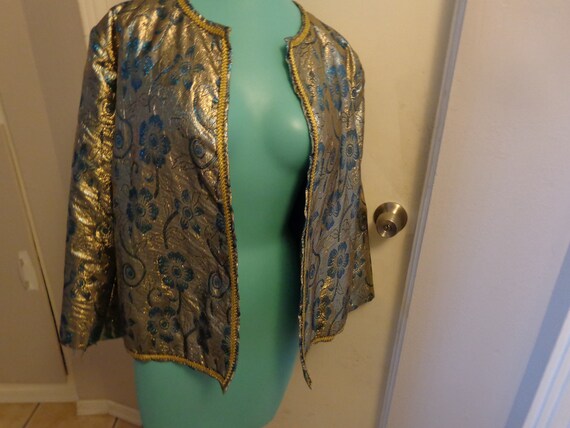 Vintage Gold and Turquoise Lame Jacket - 60's - 70