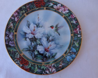 RUBY THROATED HUMMINGBIRD Plate - 7 3/4&quot;   Lena Liu Hummingbird Treasury Collection - 1st Issue - Signed / Numbered - Limited Edition - 1992