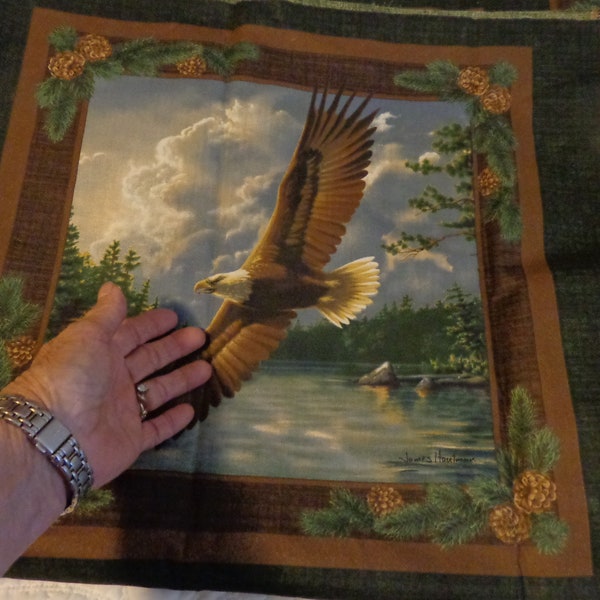 EAGLE FABRIC PANEL Fabric Panel by James Hautman Cranston Fabric - 45"w  x 33"l  - Large Panel of Flying Eagle with Border all around